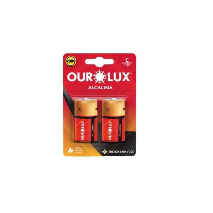 Pilha Alcalina Tipo C Lr Media V Ourolux Cartela C Shopee Brasil