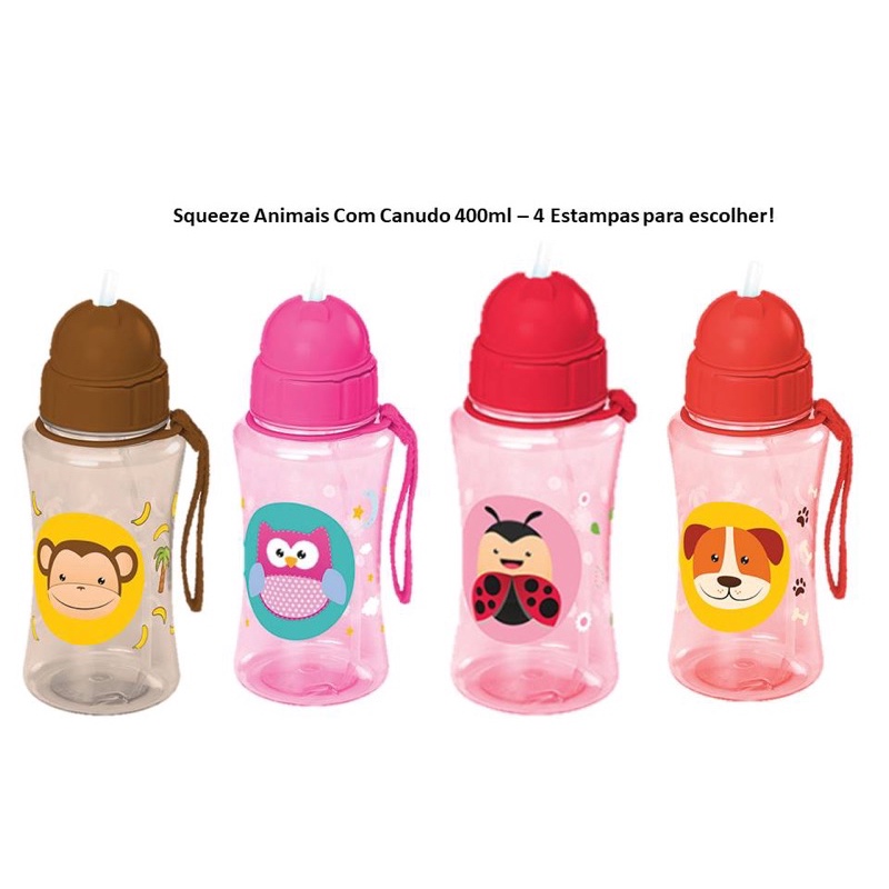 Squeeze Garrafa Pl Stica Canudo Infantil Beb Escolar Ml