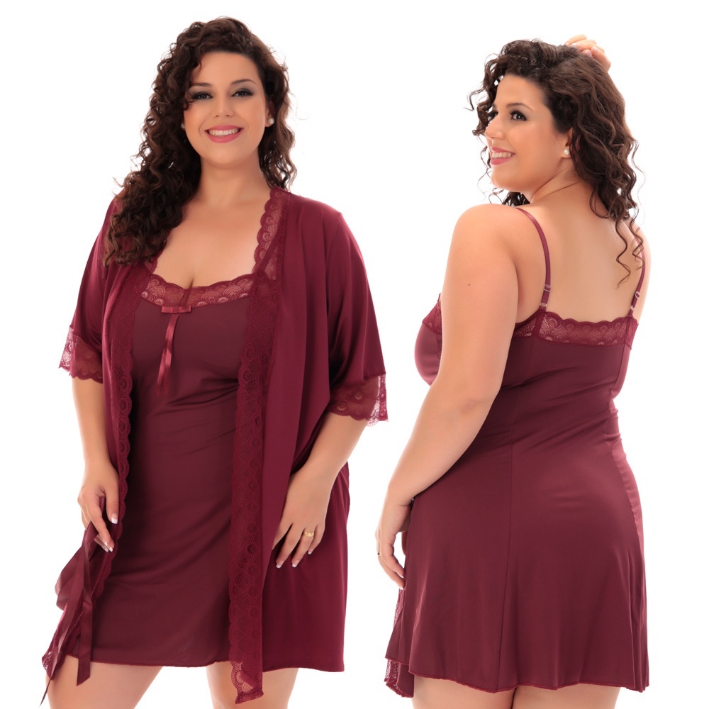 Kit Robe Plus Size Robi Feminino E Camisola Plu Size Lingerie Sexy