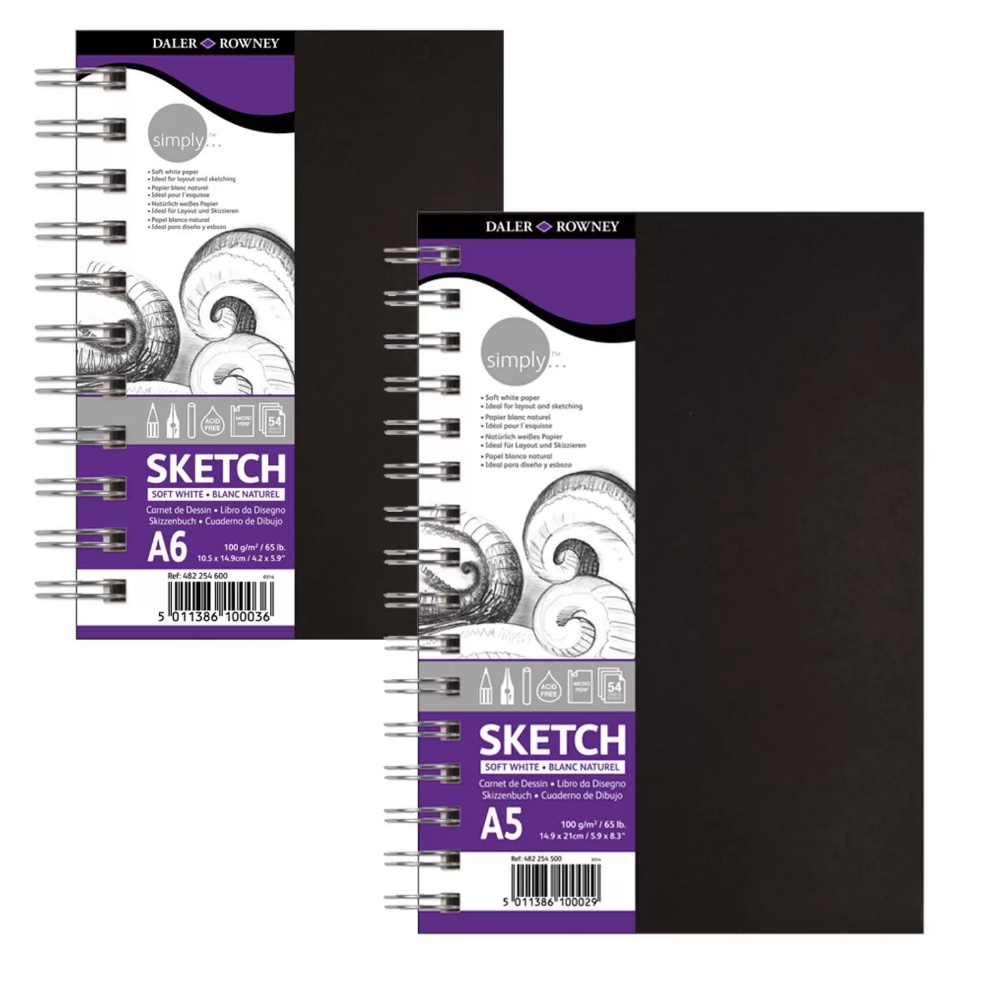 Bloco Sketchbook A4 A5 A6 DALER ROWNEY Espiral 100g M2 54 Fls Simply