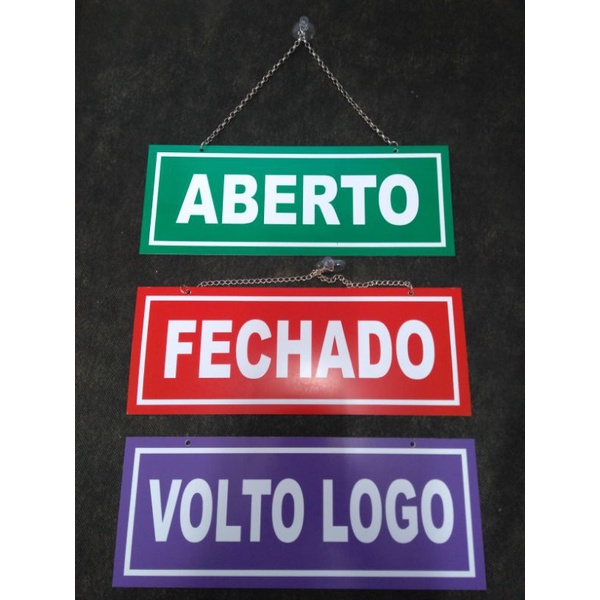 Placa Aberto Fechado Ou Aberto Volto Logo Corrente Cromada E