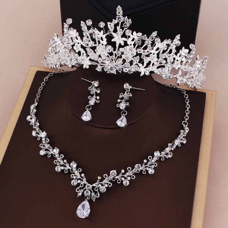 Local_Noiva coreana coroa colar de cocar brincos de trÃªs peÃ§as vestido de noiva acessÃ³rio de casamento com coroa de aniv