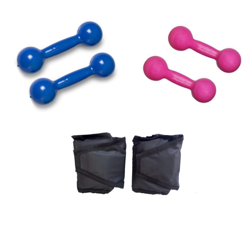 Kit Par Halter 1 Kg Par Halter 2 Kg Pesos Emborrachados Academia