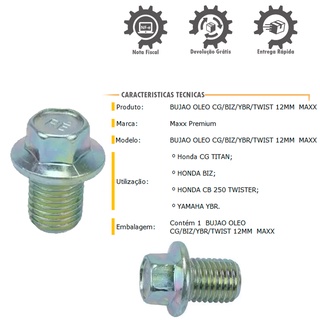 Bujao Parafuso Oleo Honda Biz Mm Maxx Shopee Brasil