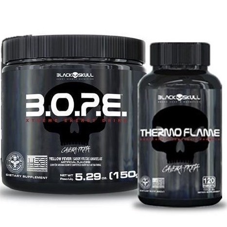 Kit Pre Treino B O P E 150g Black Skull Termogenico Thermo Flame 60