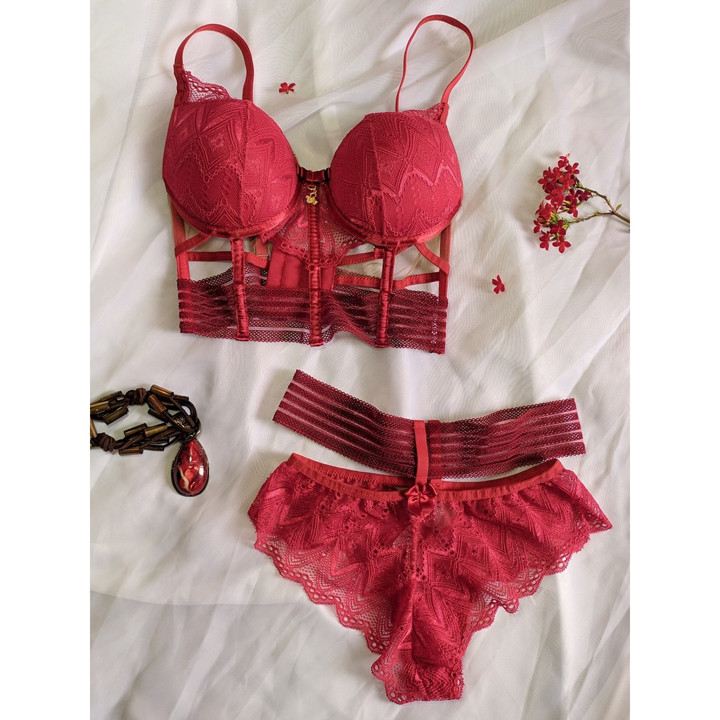 Conjunto De Lingerie Estilo Cropped Na Cor Vermelha Shopee Brasil