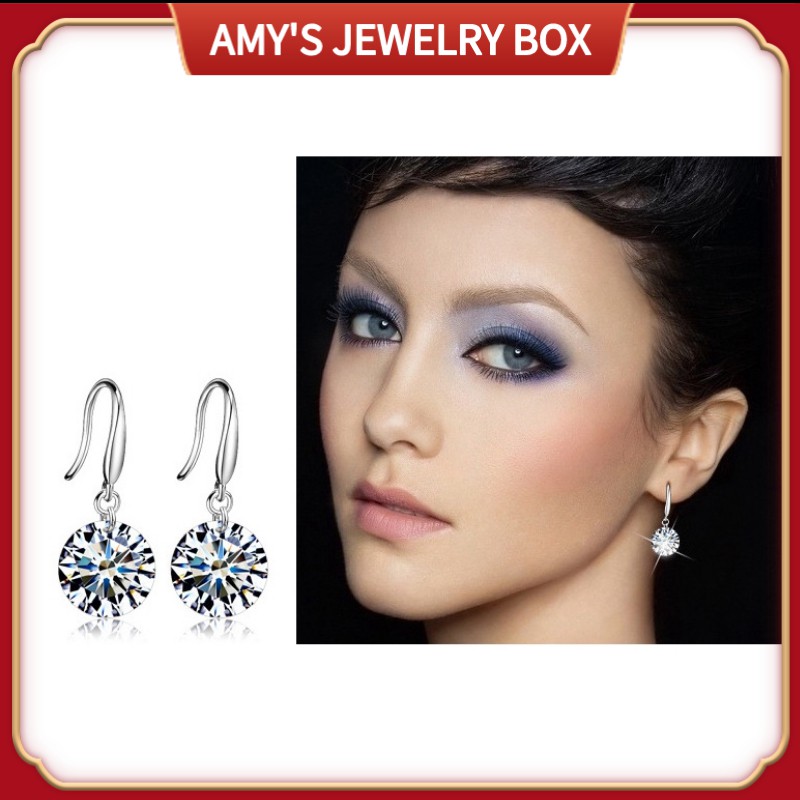 【Amys Jewelry Box】Brincos De Cristal Branco Da Moda Simples