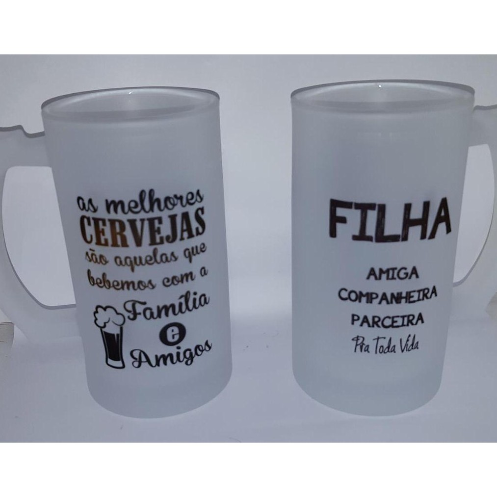 Caneca De Chopp Vidro Jateado Personalizada 475ml Estampa Time Arte