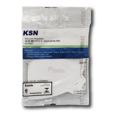 Kit 5 Máscara descartável Hospitalar Proteção Ksn Pff2 s N95 Inmetro