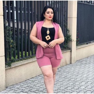 Conjunto Plus Size Colete Bermuda Short Alfaiataria Shopee Brasil