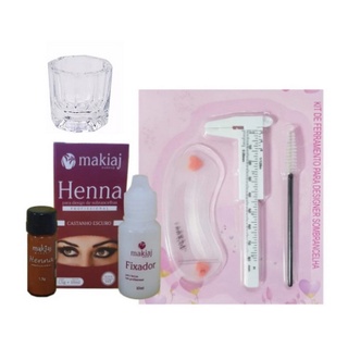 Kit Henna Sobrancelhas Makiaj Fixador Paquimetro Molde Escovinha Dappen