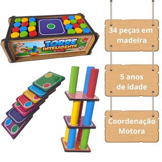 Jogo Torre Inteligente Madeira Montessori Estrategico Maninho Educativo