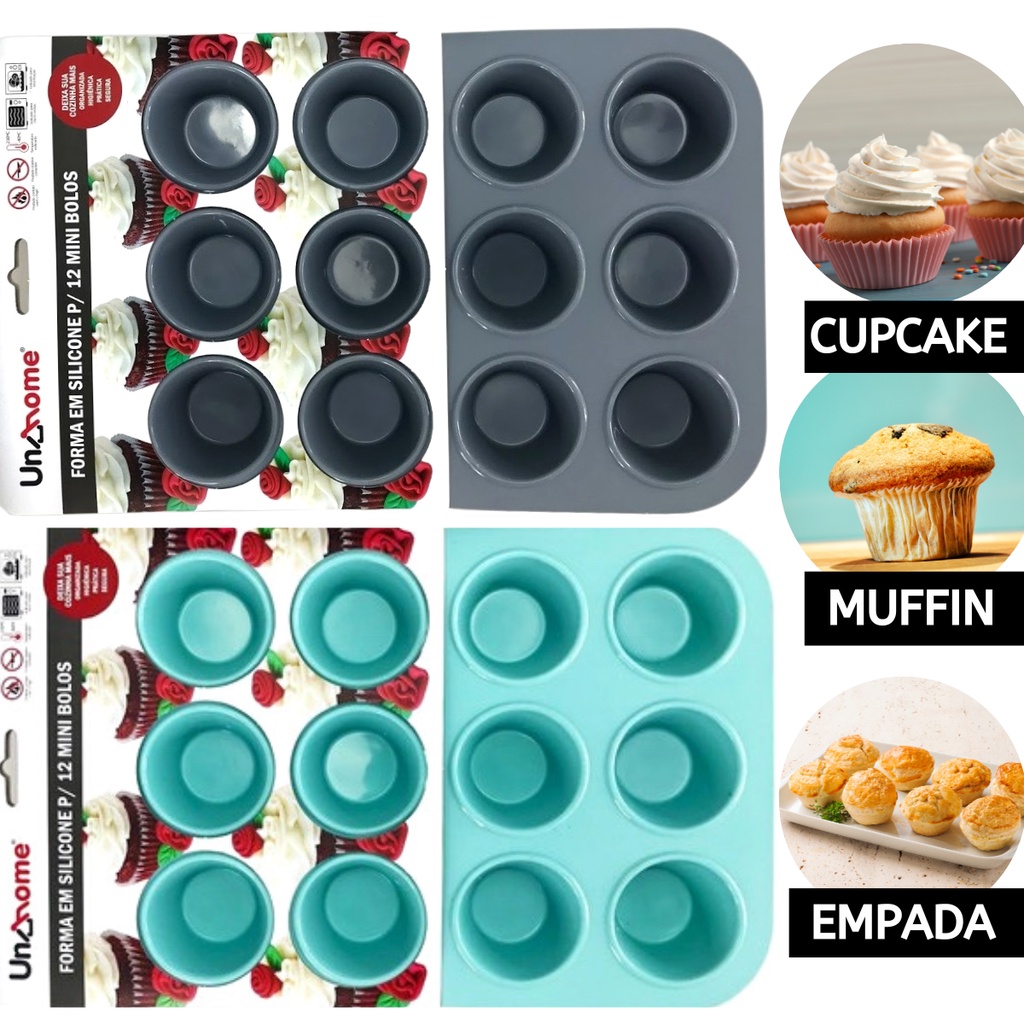 Forma Assadeira Silicone 12 Cupcake Mini Bolo Muffin Empada Bolinhos