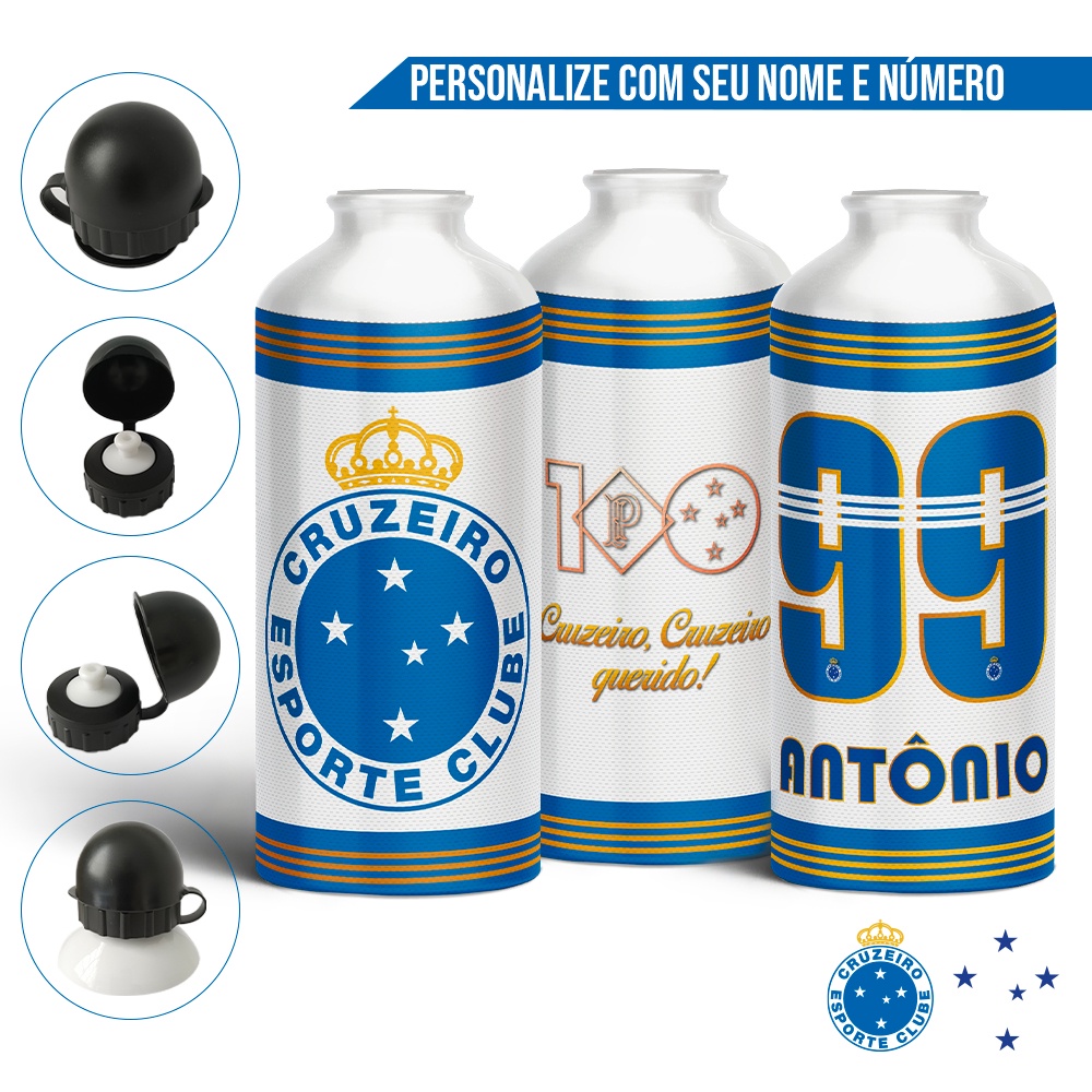 Garrafa Squeeze Cruzeiro 100 Anos Personalize seu Nome e Número