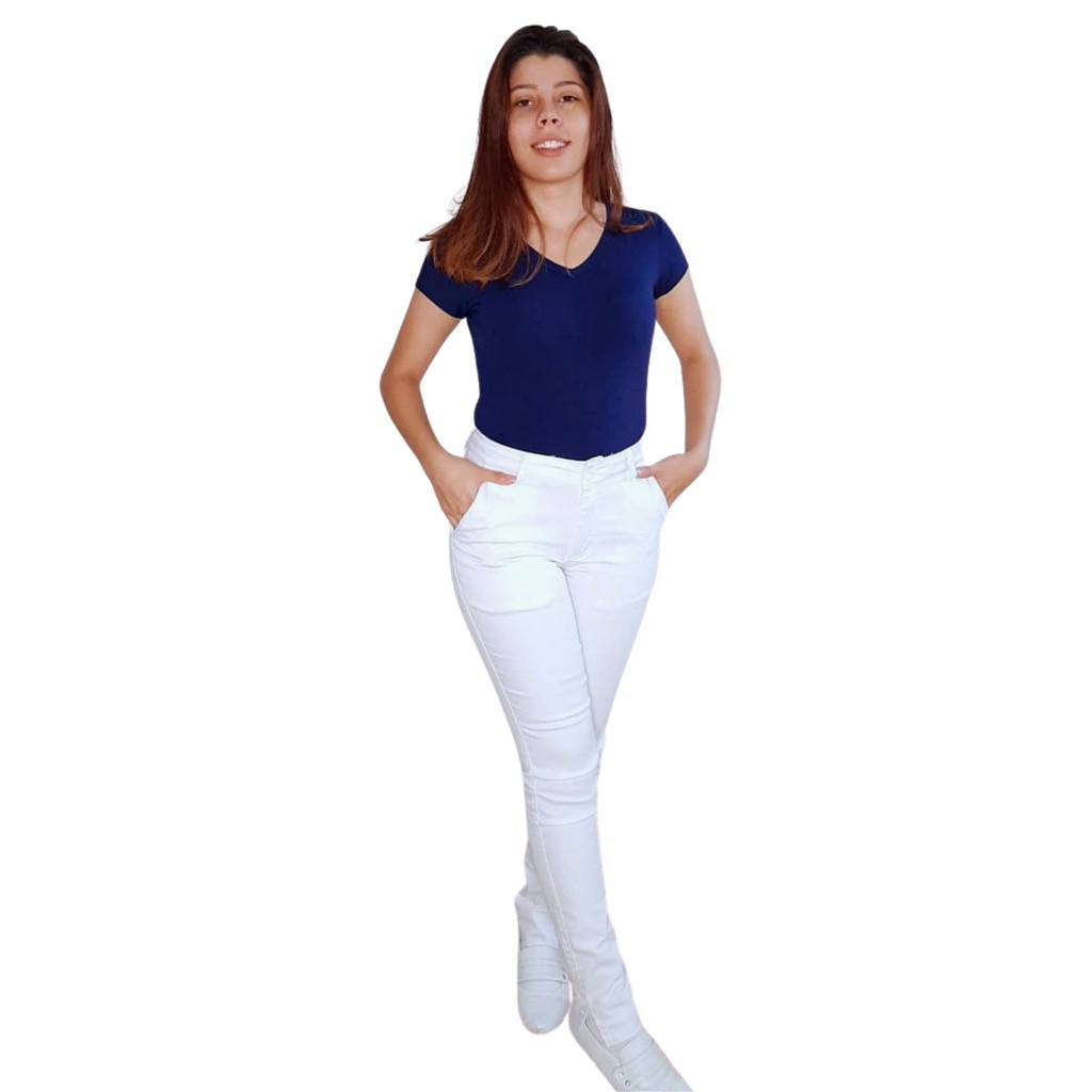Bivik Calça Feminina, Modelo Social Bolso Faca, Sarja Branca, Tamanho 36 ao 46