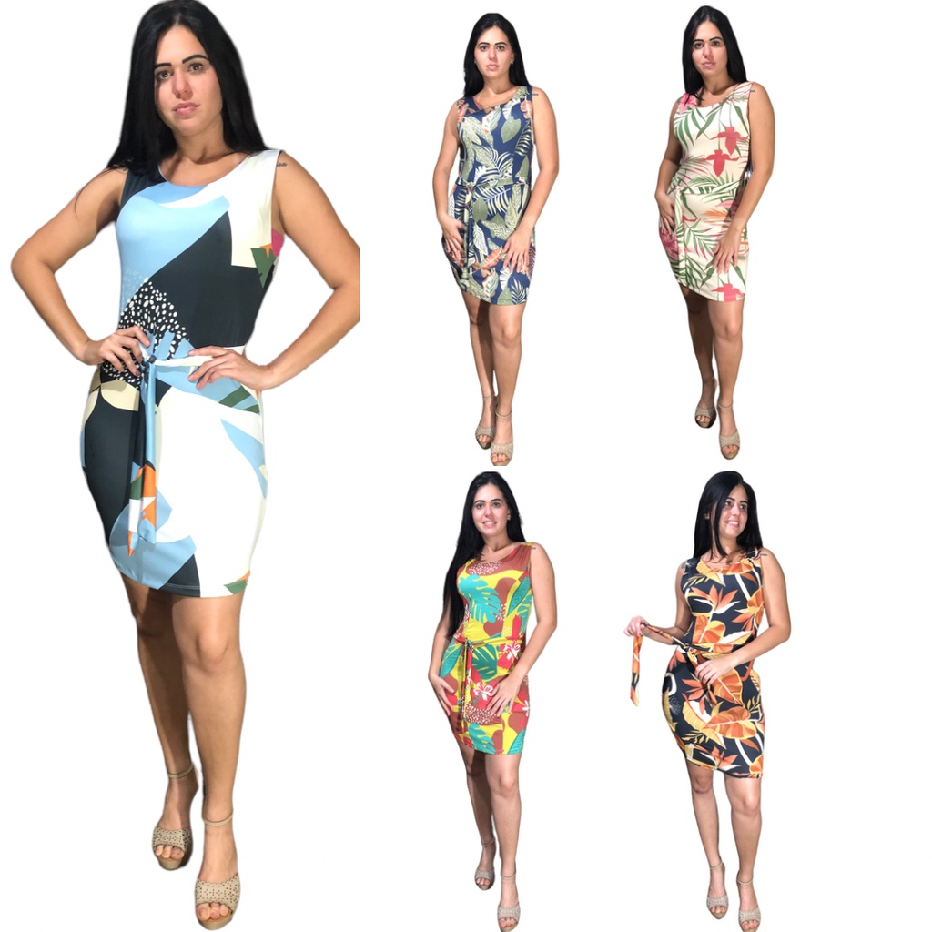 Kit 8 Vestidos Malha Leila Tubinho Sem Manga Shopee Brasil