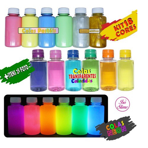 Kit Para Fazer Slime Cola Neon E Luz Negra 18 Cores Shopee Brasil