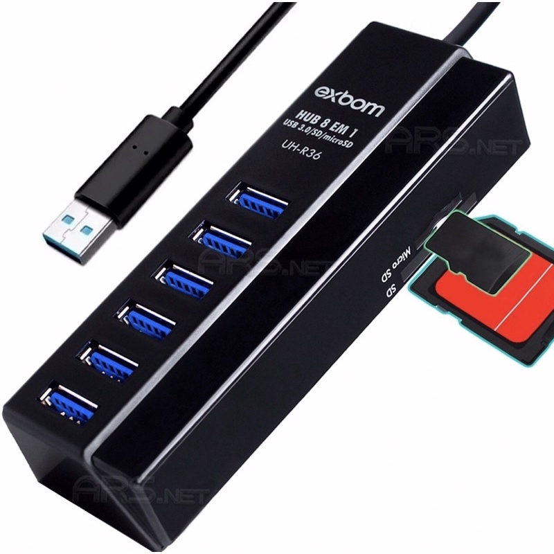 Hub Usb 3 0 5Gbps 8 Em 1 C 6 Portas 2 Leitor Cartão Micro Sd Tf