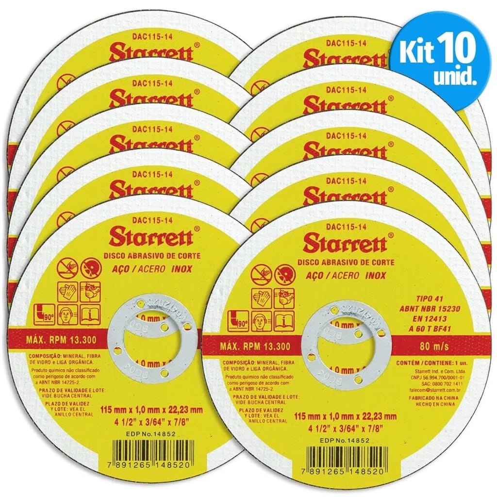 Kit 10 Disco De Corte Fino Starrett Inox 4 1 2 Esmerilhadeira Shopee