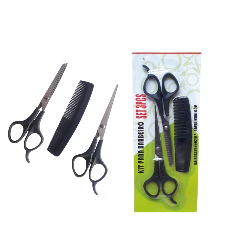 Kit 3 Peças Cabeleireiro Barbeiro Pente Tesouras Inox Shopee Brasil