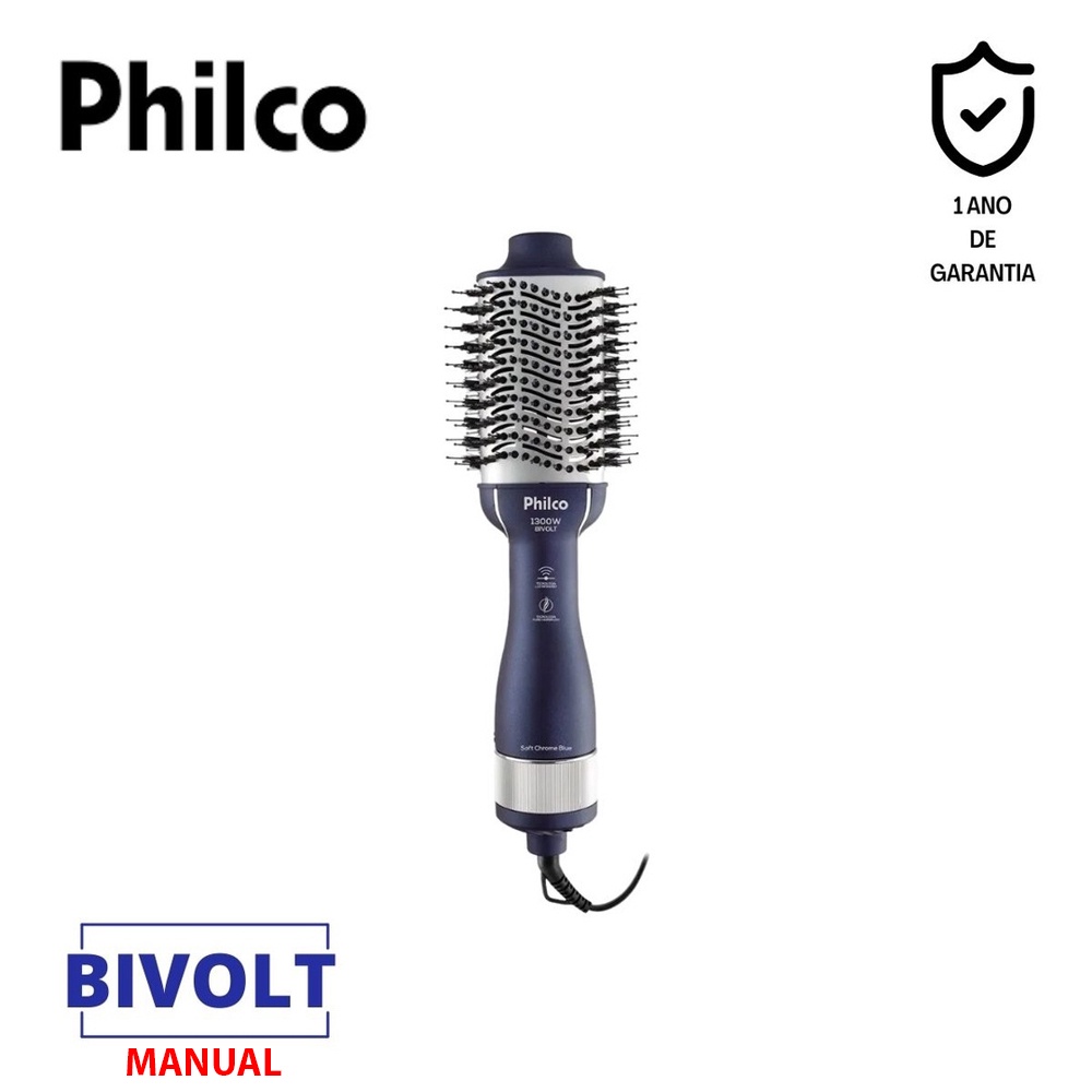 Escova Secadora Philco Pes16 Soft Chrome Blue 1300w Bivolt Shopee