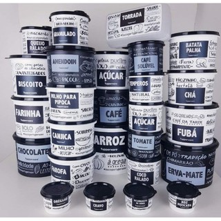 Kit Tupper Caixas Mantimentos Linha Pb Preto E Branco Arroz Kg