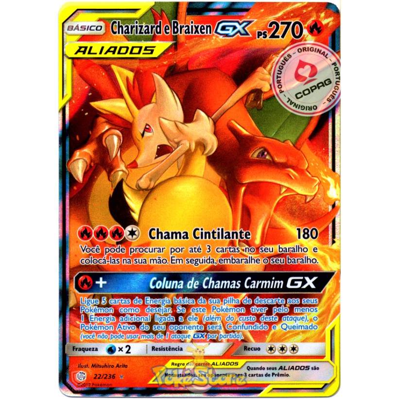 Carta Pokemon Charizard e Braixen GX Aliados Português 22 236 Original