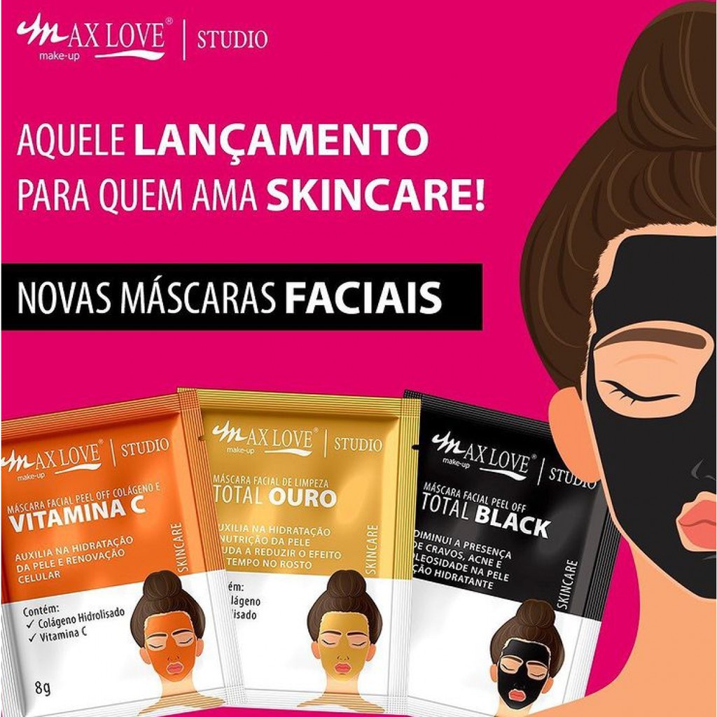 Mascara Facial Peel Off Max Love Vitamina C Colágeno Total Black