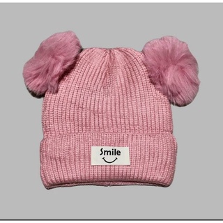 Gorro Touca Infantil Dois Pompom Amarrar Liso Forrada Por Dentro