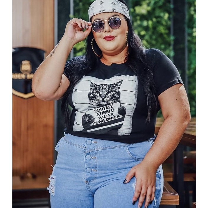 Camiseta Feminina Plus Size Atirei O Pau Na Dona Chica Shopee Brasil