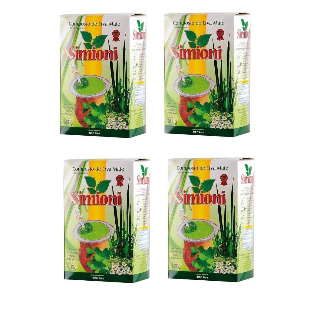 4 Erva Mate Composta Simioni 500 G Cidreira Camomila Carqueja Erva