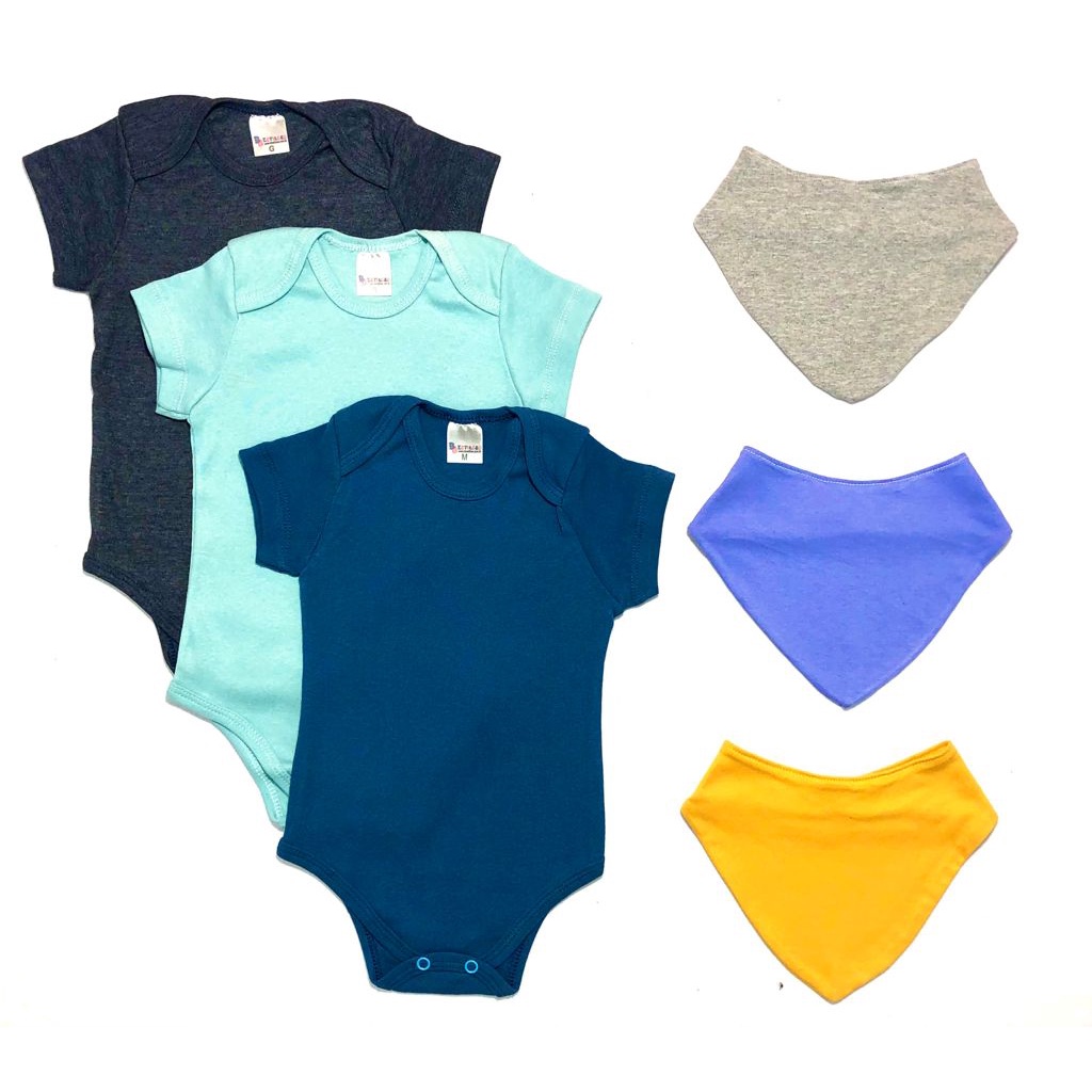 Kit Babador Bandana Body Bebê 6 Unidades Lindas Cores Algodão Premium