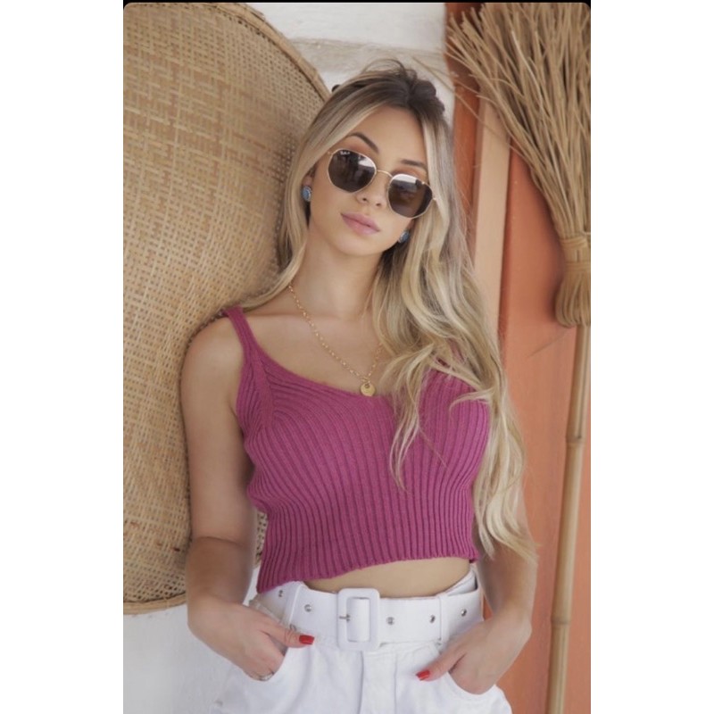 Cropped Tricot Canelado Regata Modal Feminino Ver O Shopee Brasil