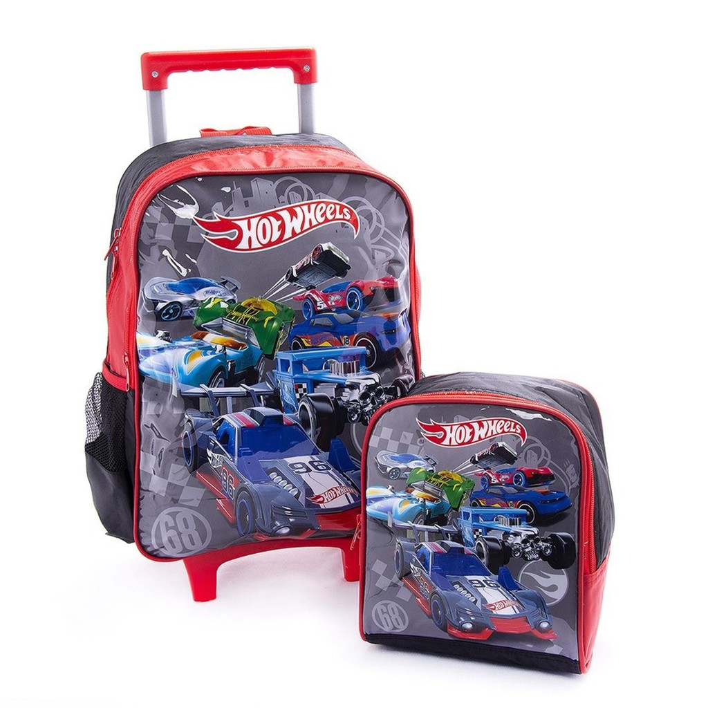 Kit Mochila Escolar Infantil De Rodinha Menino Lancheira Termica Hot Wheels Hotwheels