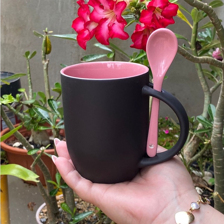 Caneca Xícara Mágica Personalizada C Colher Interior Colorido Rosa