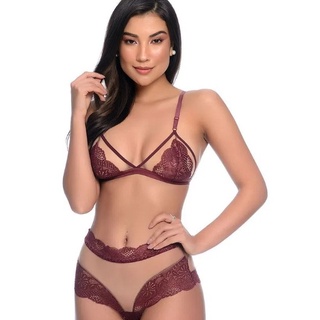 Conjunto Lingerie Sem Bojo Calcinha Lacradora Tule Renda Sutiã Atacado