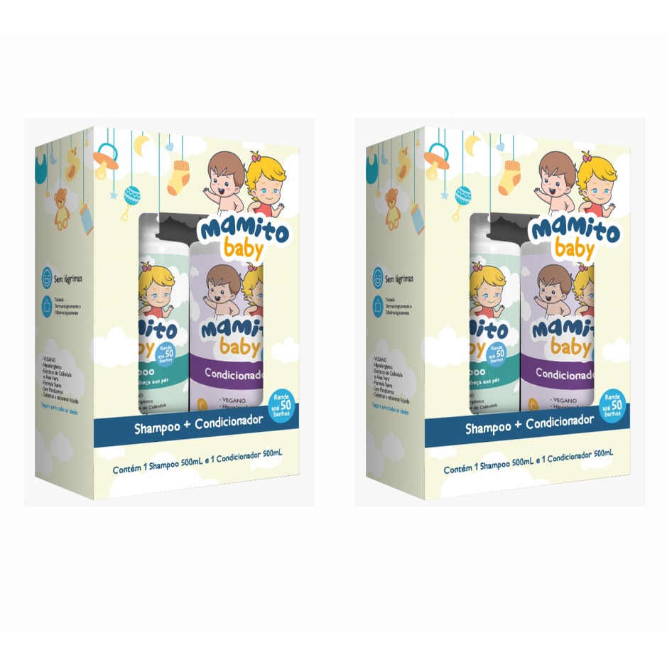 02 KIT Shampoo Sabonete Liquido E Condicionador 500 ML Sem Lagrimas