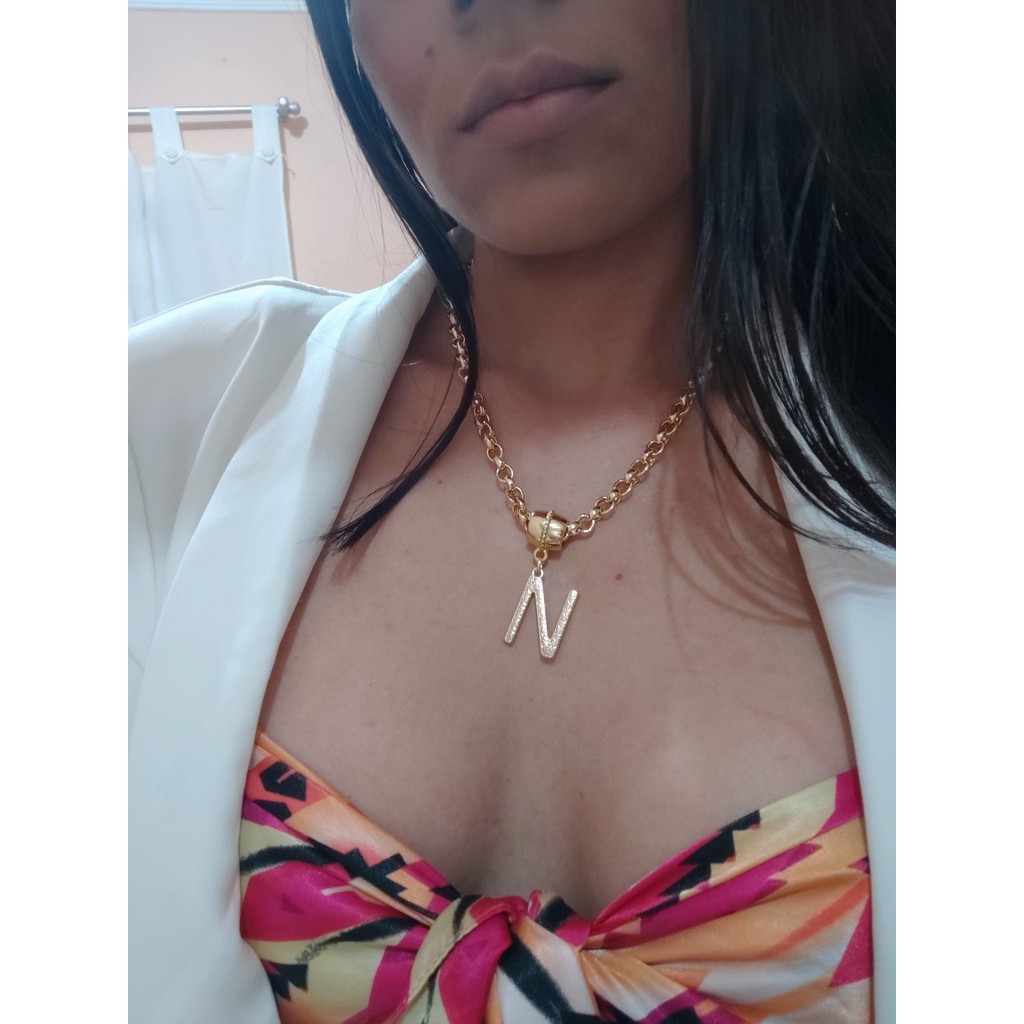 Colar Feminino Elo Português Grosso 6mm Letra N Shopee Brasil