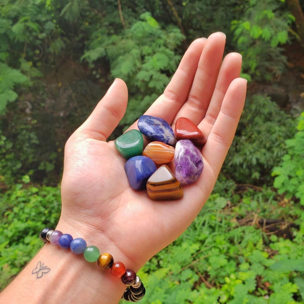 Kit Pedras 7 Chakras Chacras Pedra Rolada Natural Equilíbrio Reiki