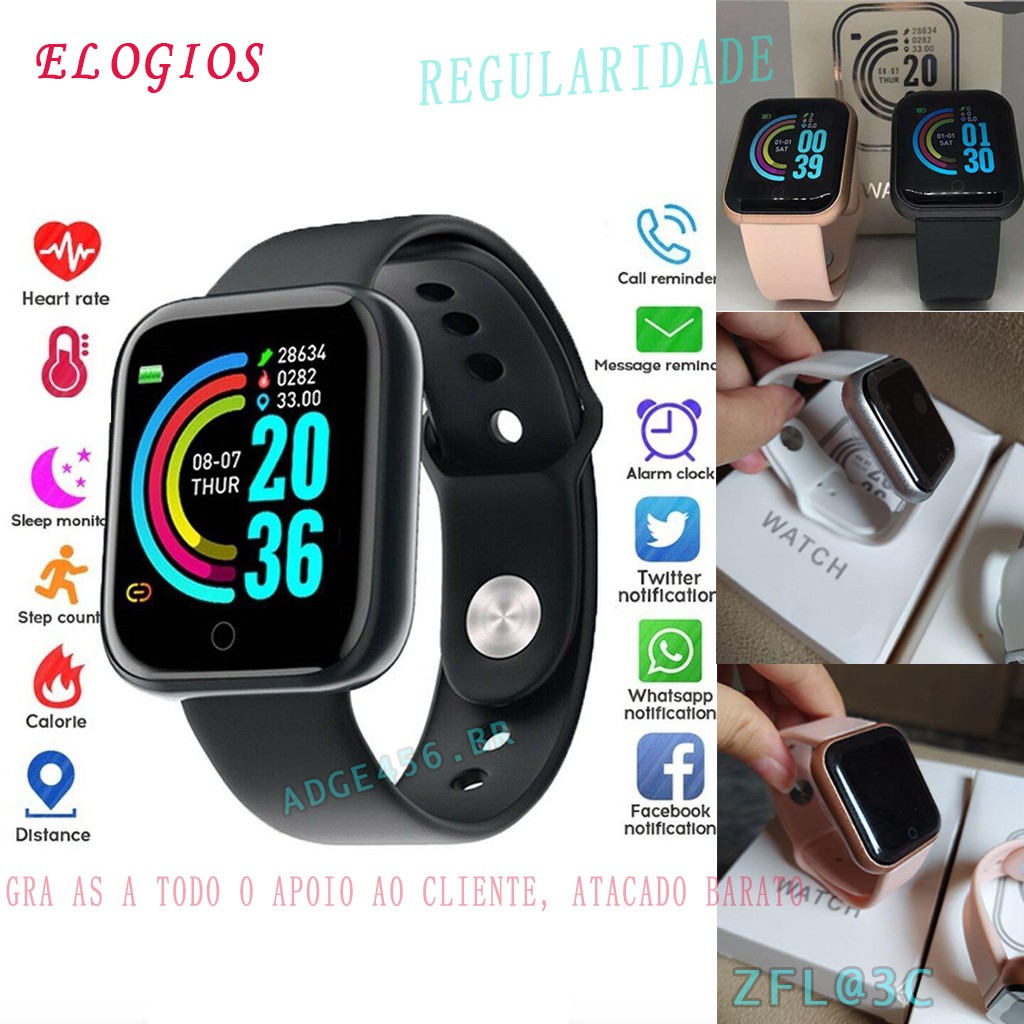 Smartwatch relógio smart y68 d20 rel gio bluetooth usb monitor