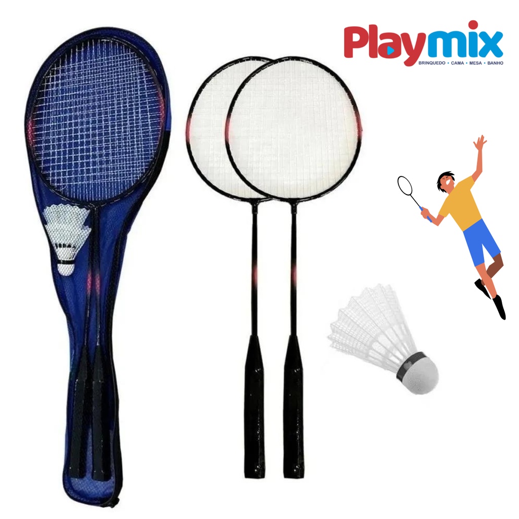 Kit Badminton Completo 2 Raquetes 2 Petecas E Bolsa Raqueteira