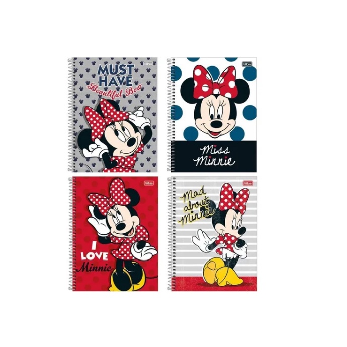 Kit 4 Caderno Minnie Dsney 1 Materia 80 Folhas Feminino Tilibra