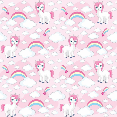 Papel De Parede Unicornio Arco Iris Nuvem Rosa Nuvens Infantil Teen