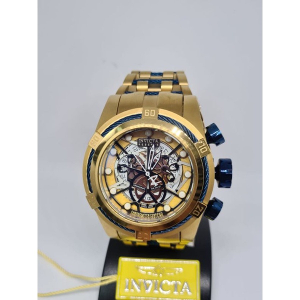 Relogio Invicta Bolt Zeus 12900 Skeleton Dourado Azul Original Shopee