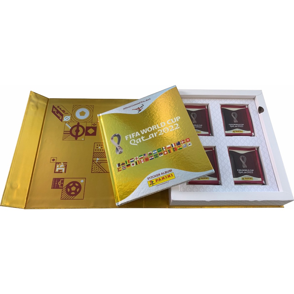 Box Panini Dourado Álbum da Copa do Qatar 2022 Capa Dura Dourado e