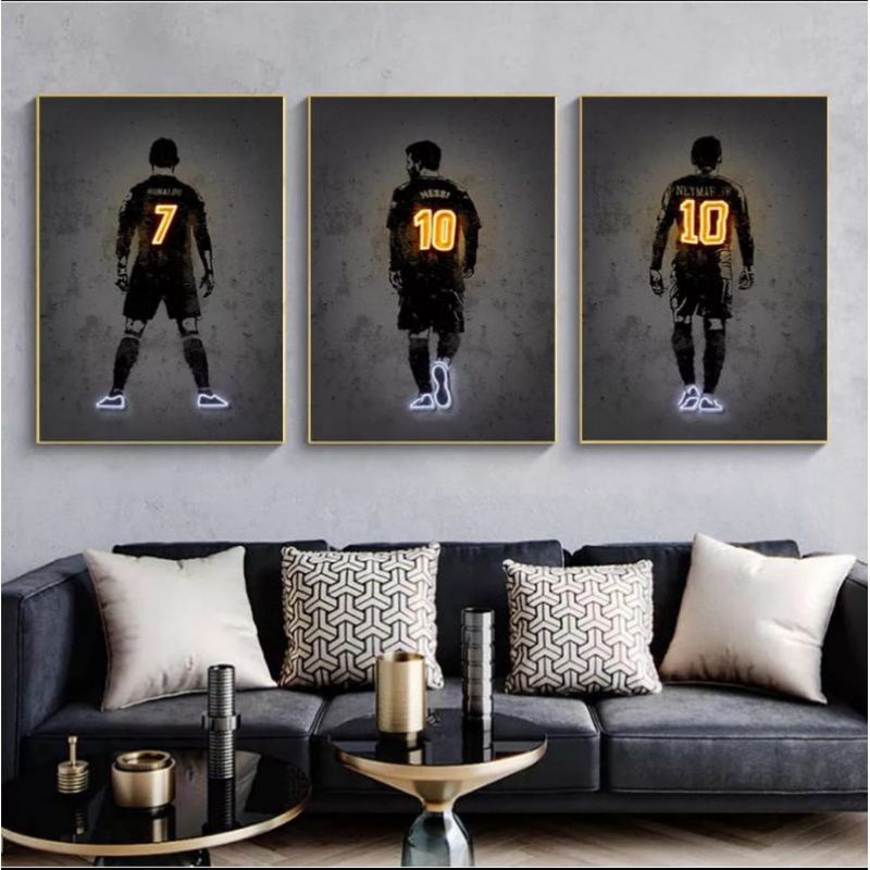 Quadro De Parede Lendas Do Futebol Cr Messi Neymar Kit Pe As