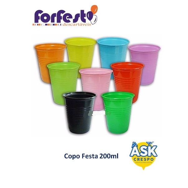 Copo Descartável Colorido 200ml Festa Aniversário Eventos 50 Unidades