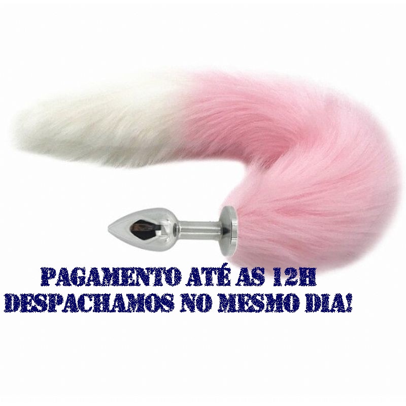 Plug Anal Metal Iniciante Cauda Rabo De Raposa Tamanho P Rosa E Branco