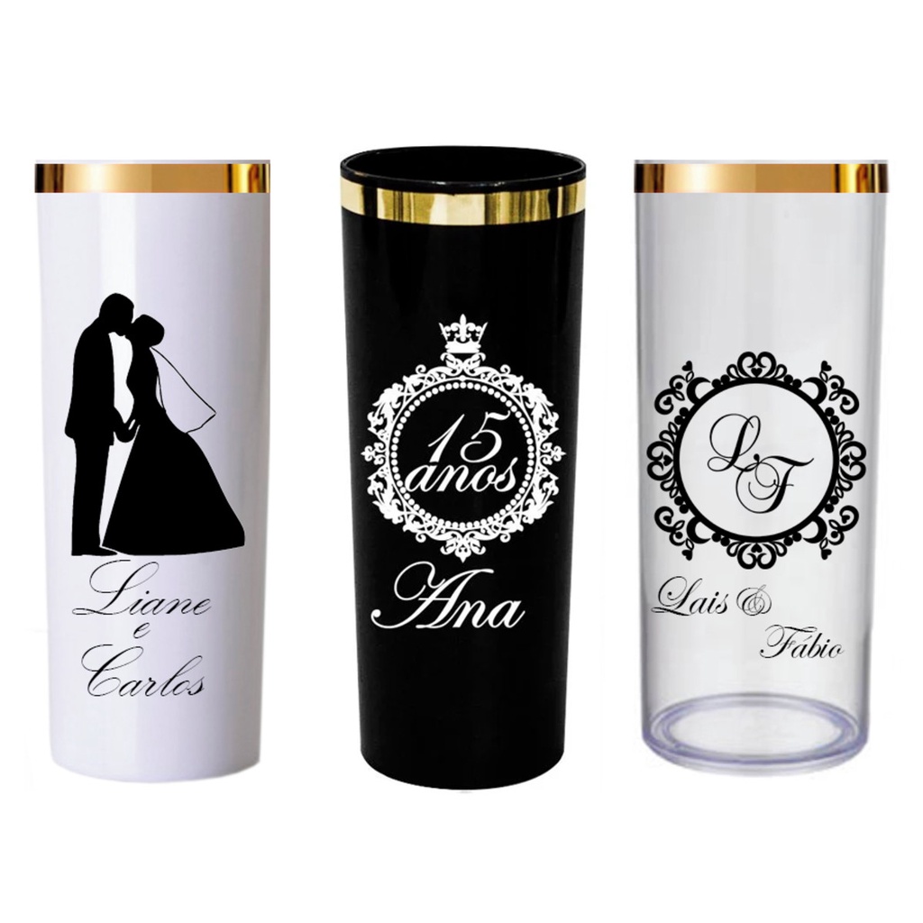 Copos Long Drink Borda Dourada Personalizados Shopee Brasil