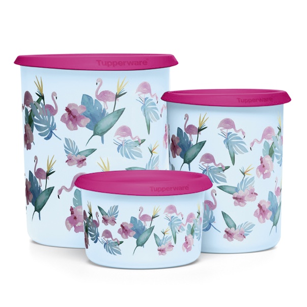 Kit Potes Original Tupperware Instantânea Mágica Flamingo Floral